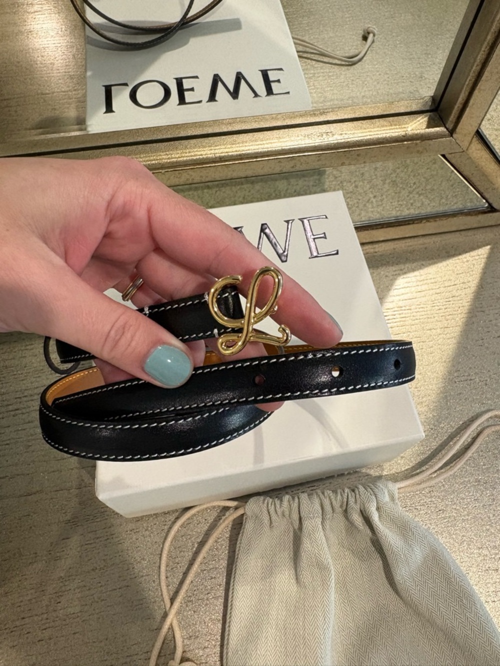 Loewe Black Skinny Leather Belt Gold L Collection SS 23 Size 75 Small - Picture 16 of 16